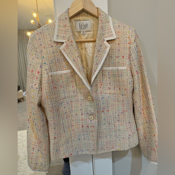 Le Suit Jackets & Blazers - Le Suit Womens Cream Tweed Blazer Size 10P